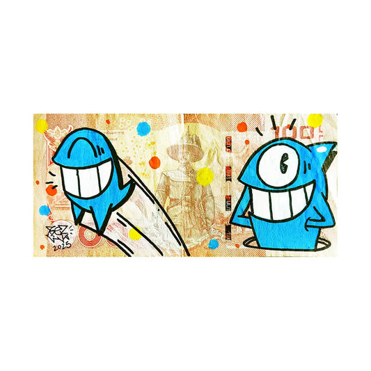 6 unique acrylics on note by Pez