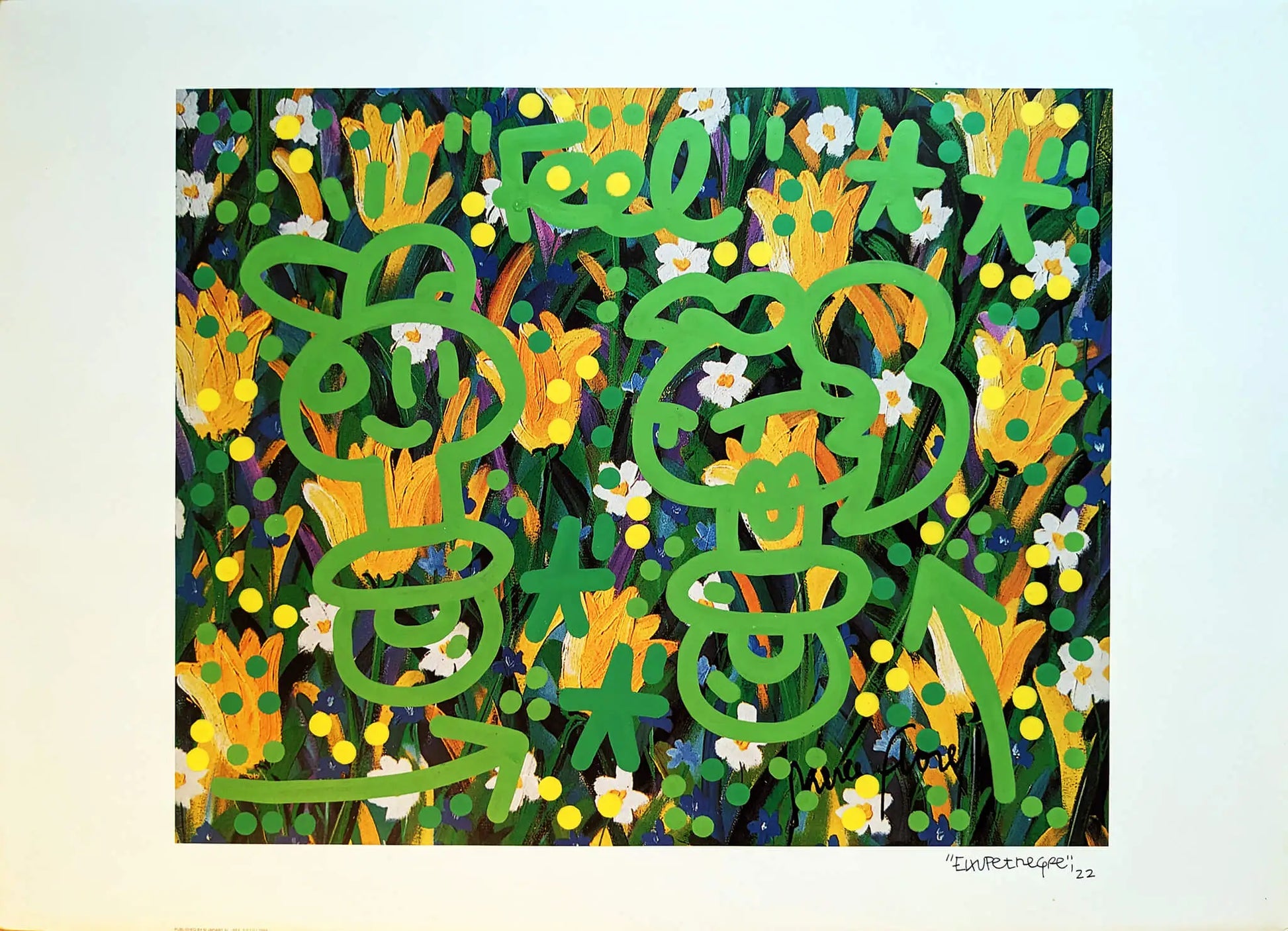 El Xupet Negre work "Feel" (paint on ancient print)
