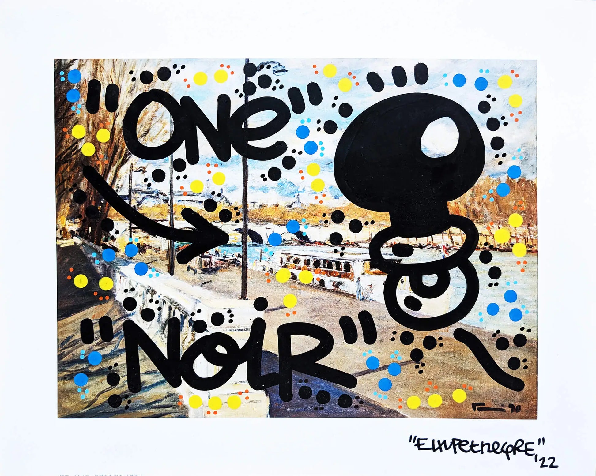 El Xupet Negre work "One Noir" (paint on ancient print)