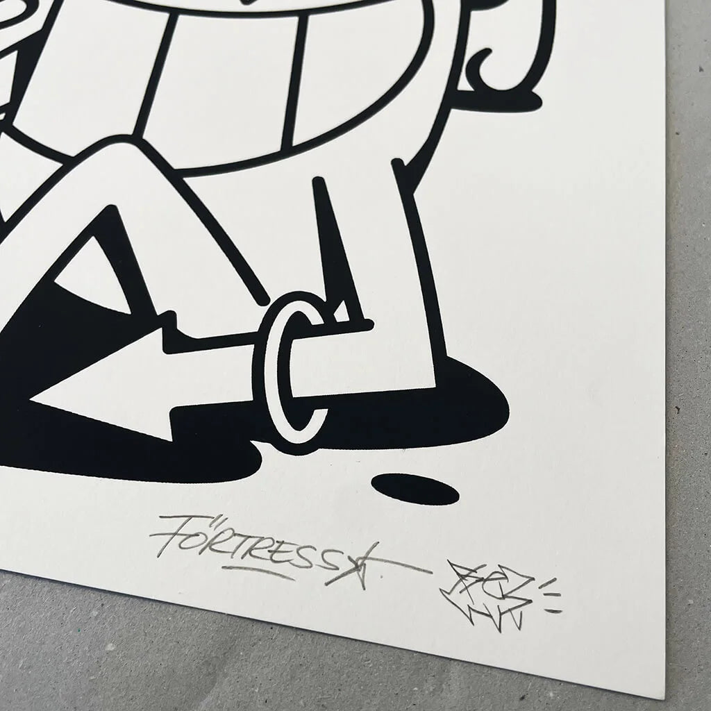 Detail (signatures) for Screen Print by Flying Förtress & Pez "PezFortress2025" (Black & White Edition)