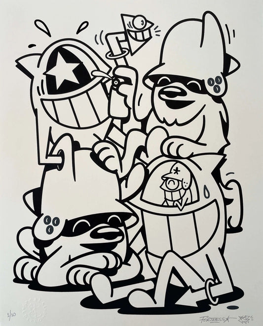 Screen Print by Flying Förtress & Pez "PezFortress2025" (Black & White Edition)