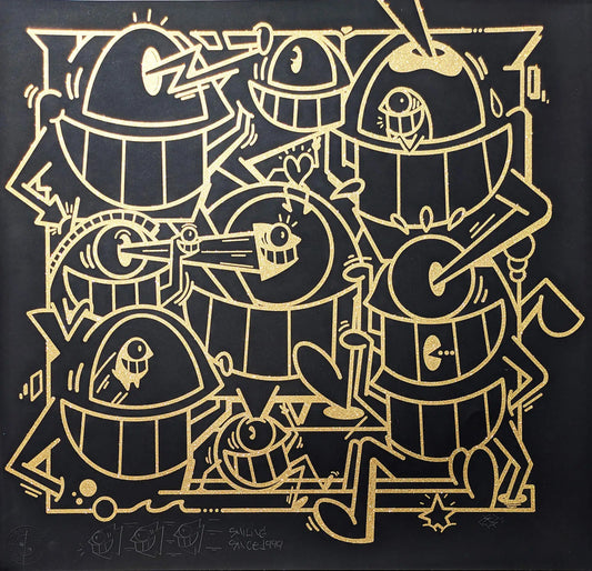 Pez - Smiles in style (Black Gold Glitter)(14)(Hand-finished Screen Print)