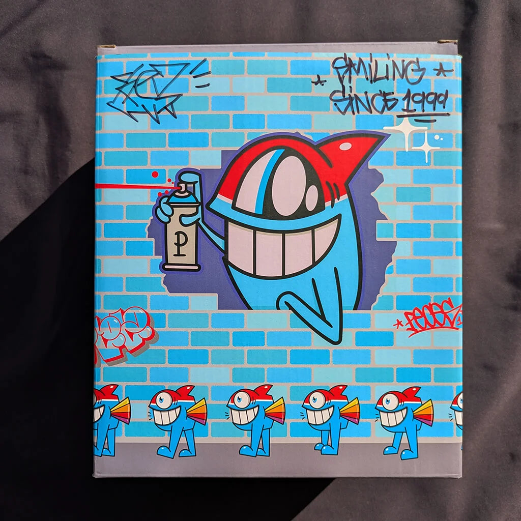 Box sgined for Art Toy "Walking Fish" (Tropical Edition) by Pez, hand-finished (front)
