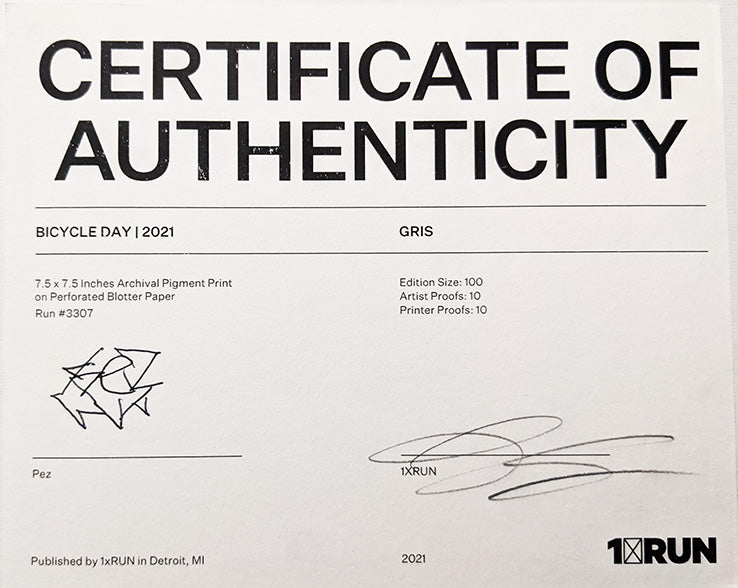 Pez - Bicycle Day (Gris) certificate of authenticity