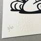 Detail (edition number and embossed by Spezial Editionz) for Screen Print by Flying Förtress & Pez "PezFortress2025" (Black & White Edition) 
