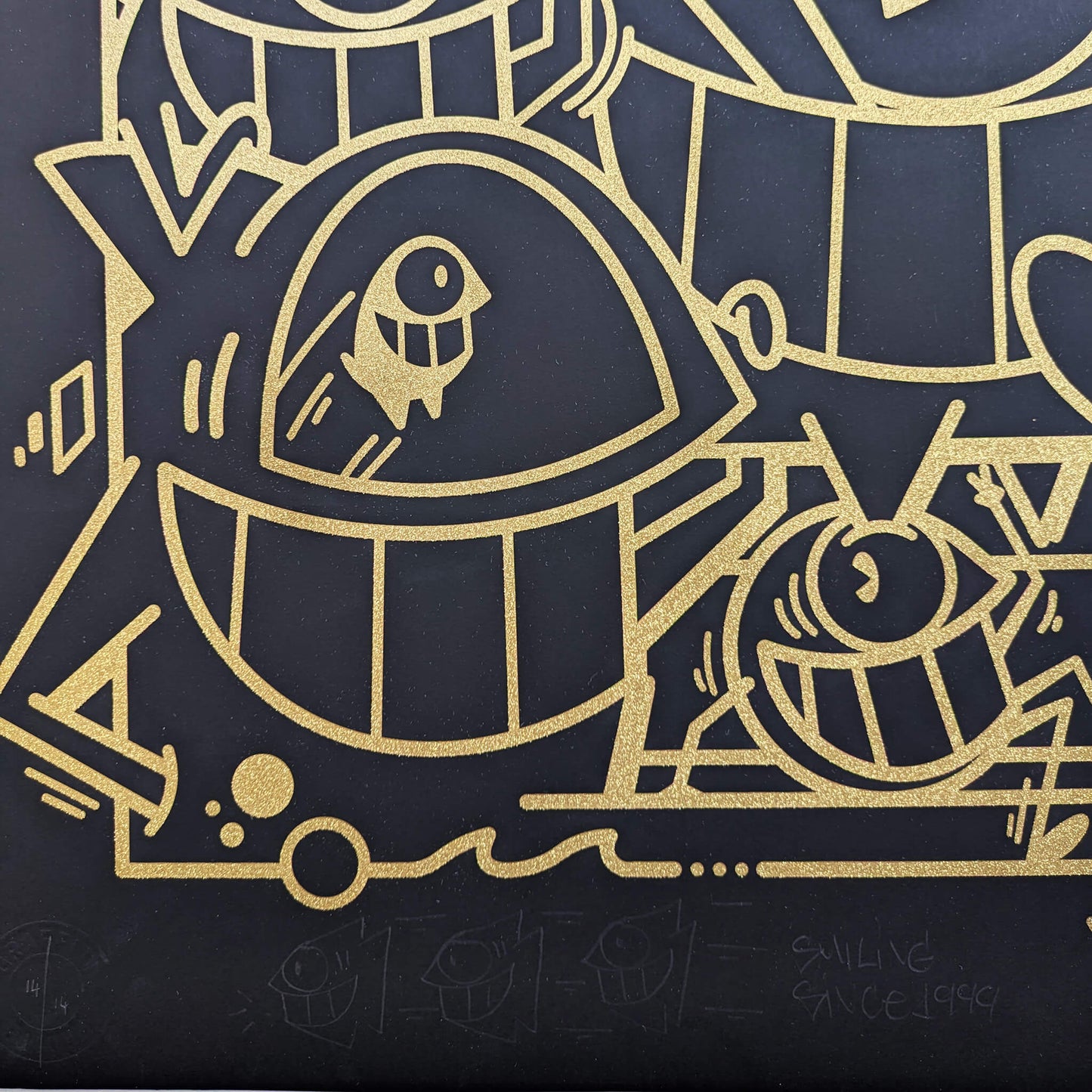 Pez - Smiles in style (Black Gold Glitter)(14)(Hand-finished Screen Print)