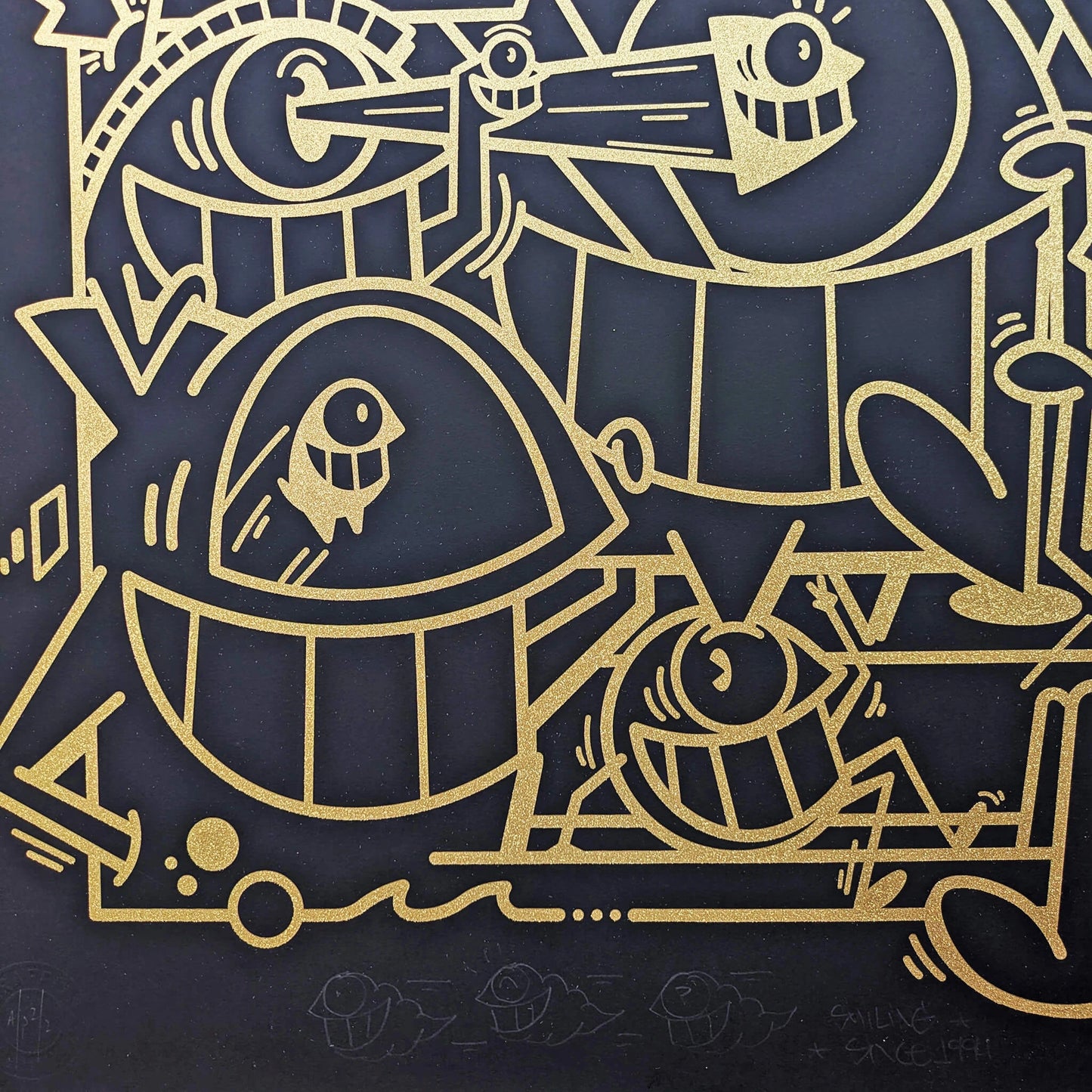 Pez - Smiles in style (Black Gold Glitter)(AP 2)(Hand-finished Screen Print)