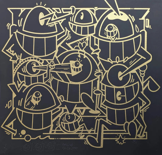 Pez - Smiles in style (Black Gold Glitter)(14)(Hand-finished Screen Print)