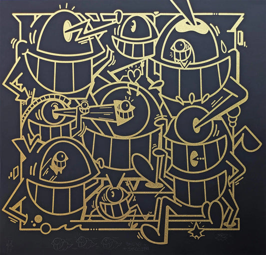 Pez - Smiles in style (Black Gold Glitter)(AP 2)(Hand-finished Screen Print)